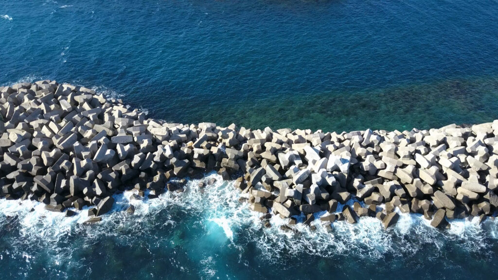Concrete blocks breakwater collapsed