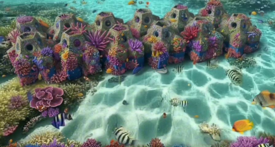 Modules STARBLOCK™ servant de support à la croissance de coraux et à la formation de massifs coralliens.