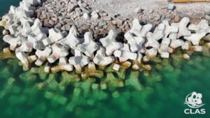 Vue détaillée des blocs BS2 posés dans le musoir de la digue d’Argelès